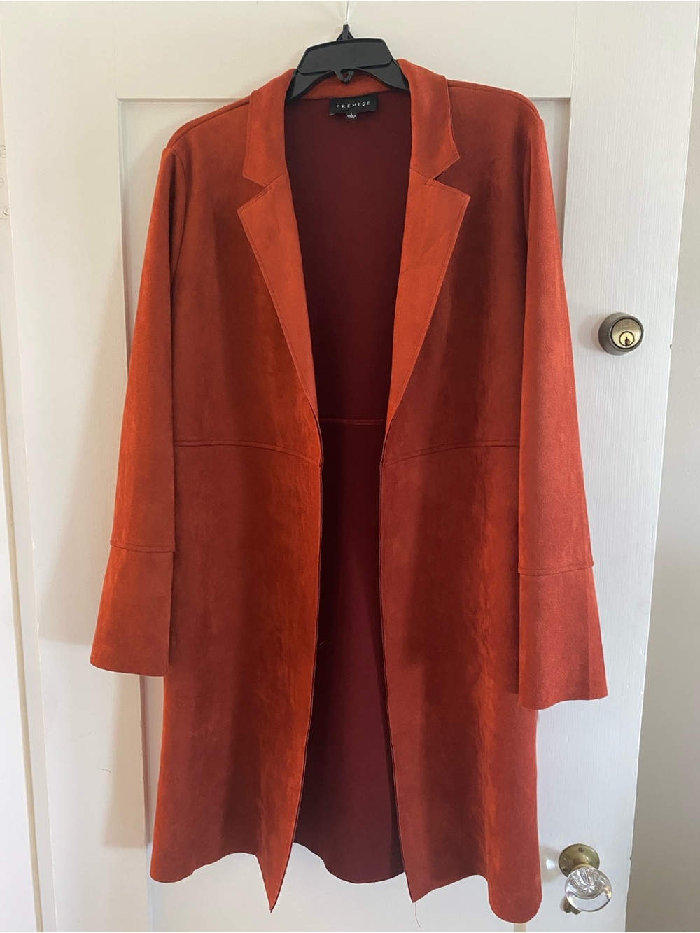 Premise Women's Rust Faux Leather Open-Front Trench Coat